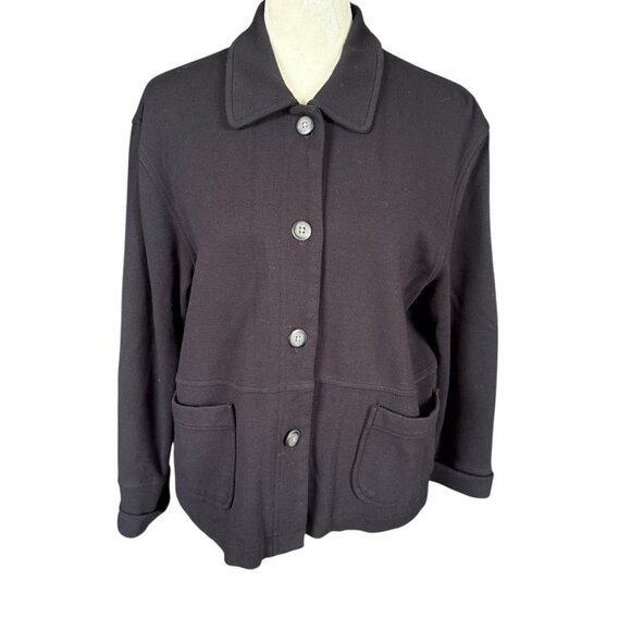 J. Jill Petite women's SP black long sleeve collared button down jacket top - Picture 2 of 9